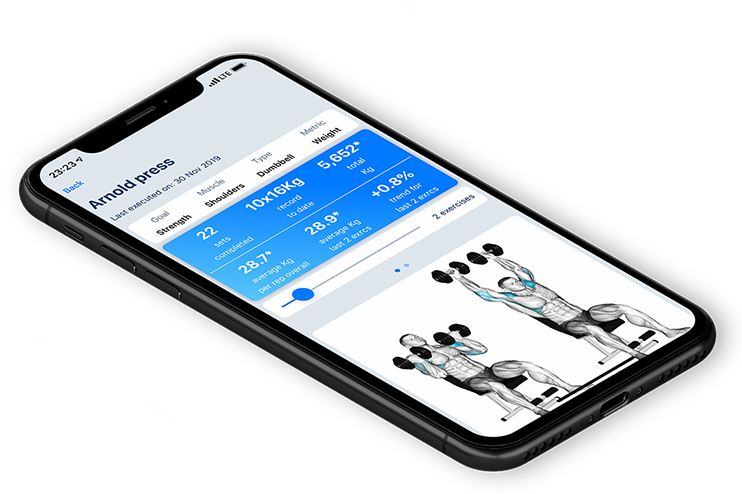 Workout tracker app on iPhone displaying fitness exercise progress